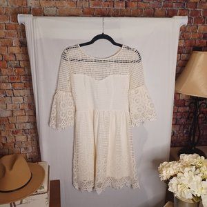 Renvy Off White Boho Crochet Dress | Small | Lace-Up Back, Perfect for Brides